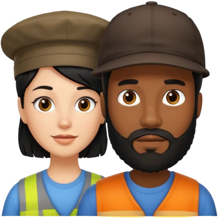 Couple emoji -WHITE with man with beardwith cap on and BLACK FEMALEwith mid length black emoji