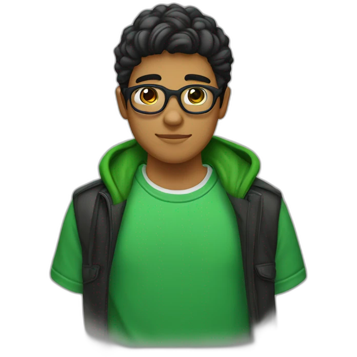 Chico adolescente flaco, alto, pelo castaño, ojos verdes, de piel blanca, gafas negras emoji