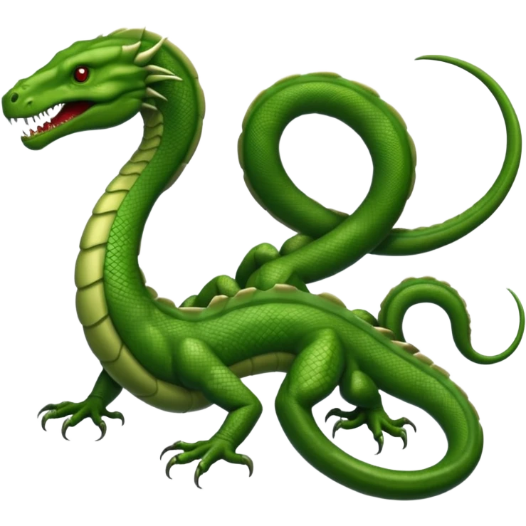 Create a single emoji of a Hydra in full body: a muscular reptilian creature with four legs, a tail, and multiple serpent heads on long necks. No wings, not worm-like. Slight side angle, stylized like an emoji, clearly recognizable. No background.
 emoji