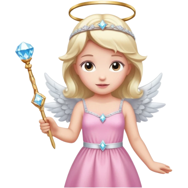 فرشته با چوب جادویی و الماس و سربند الماسی و لباس صورتی emoji