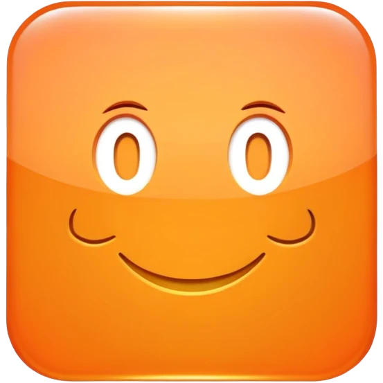 OK text in an orange square with a glossy finish emoji