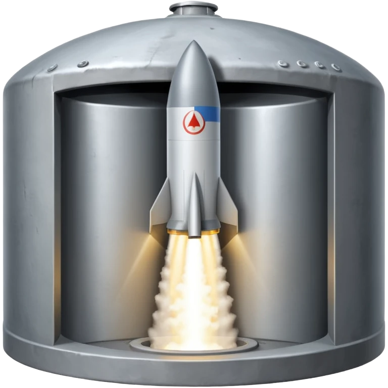 grey missile silo hatch open, and the top two thirds of a white nuclear missile launching out of the silo is shown emoji