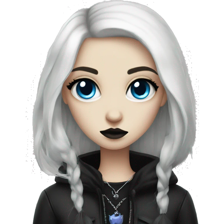 goth girl with blue eyes and black cat emoji