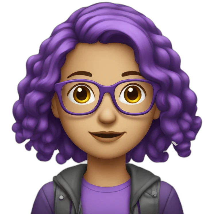 young programmer girl with long purple hair and glasses emoji