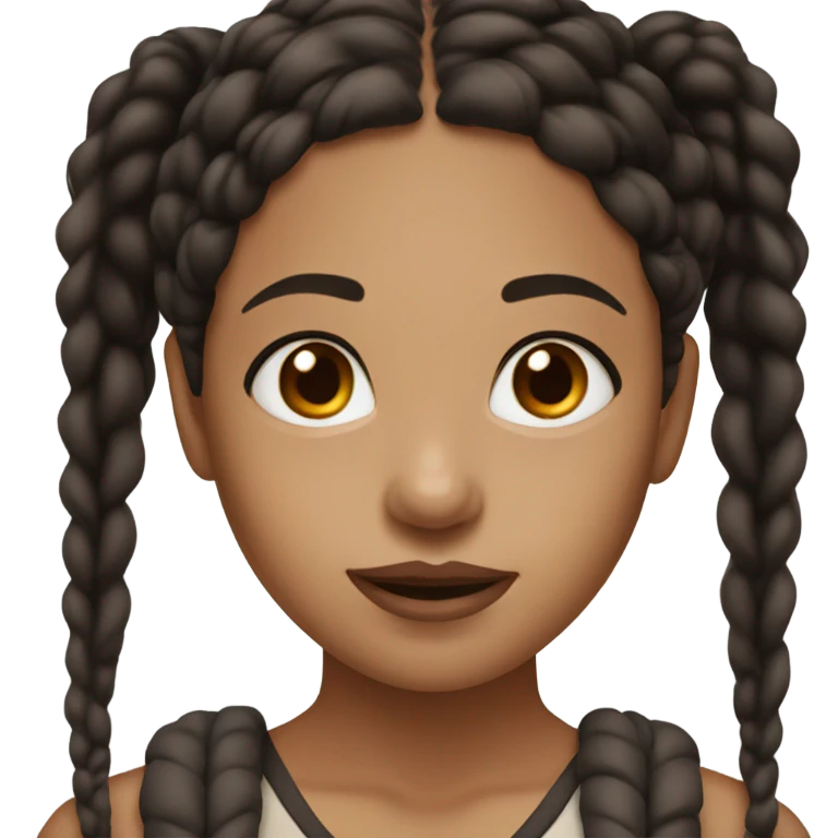 Girl with long black braids with dark brown eyes and round brown lips emoji
