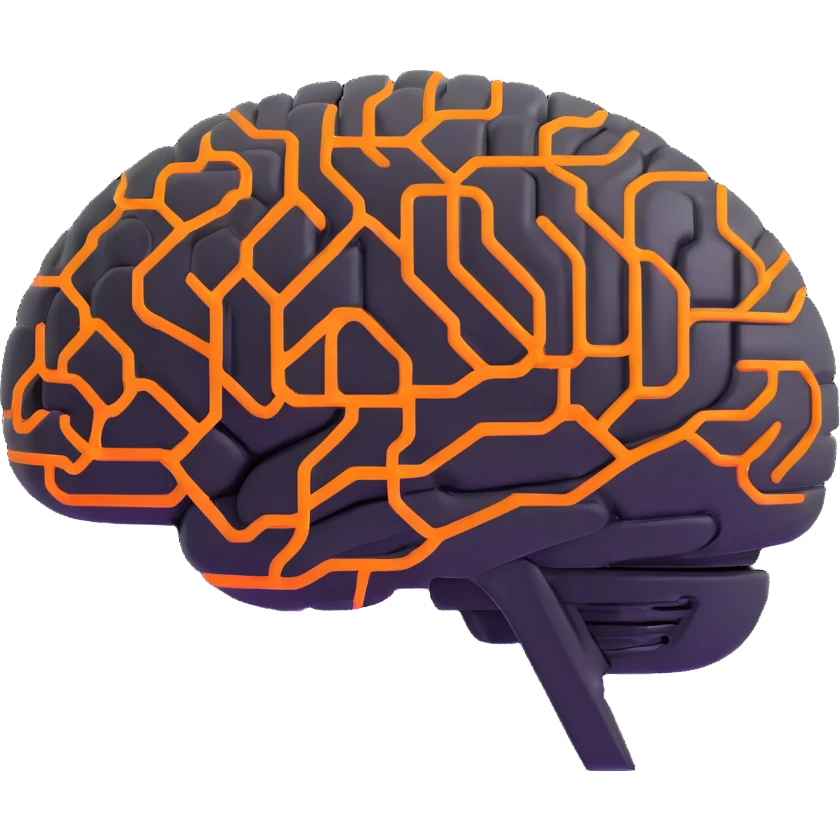 glowing futuristic brain with circuit patterns, radiating intelligence and innovation emoji