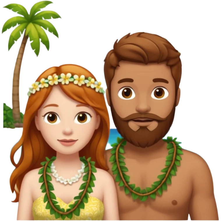 Ginger long hair girl,  brown hair men with beard on honeymoon emoji