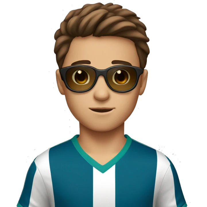boy with brown hair and brown eyes and peach skin playing soccer with sunglasses on  emoji