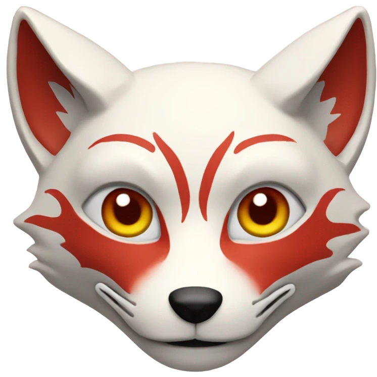 red kitsune mask, slight smile emoji