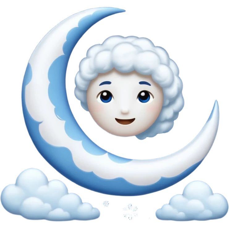 blue cressent with no face and with clouds with snow and thunder with no face too emoji