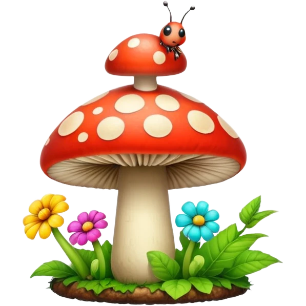 Flower power mushroom with a cute little caterpillar emoji