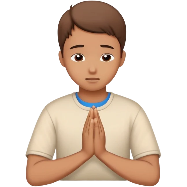 Student with hands clasped in prayer looking at essay starting with "Dear God" emoji