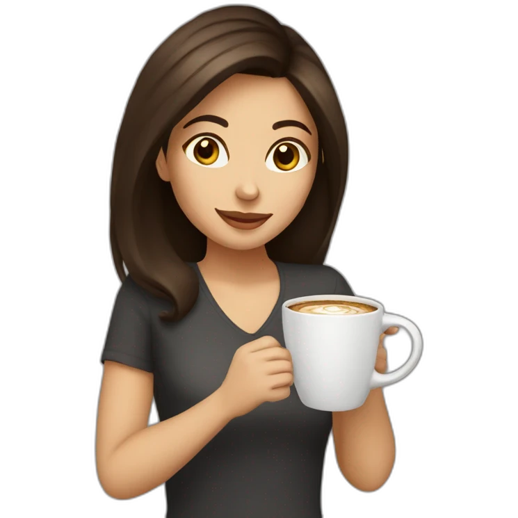 Brunette girl drinking coffee  emoji