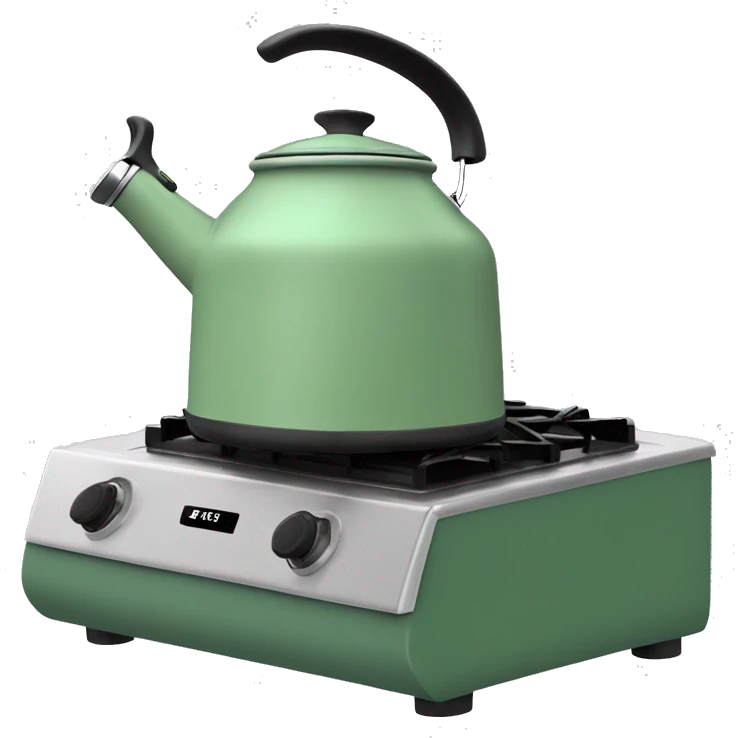 Sage green kettle on stove top ￼ emoji