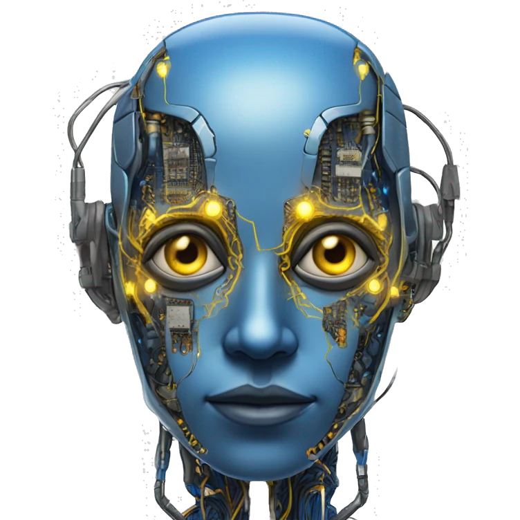 Blue cyborg with yellow eyes wires and circuits  emoji