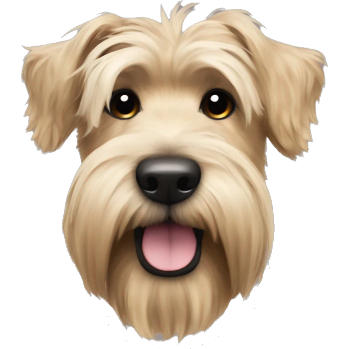 Wheaten terrier with long fluffy hair, dark ears and black chin emoji
