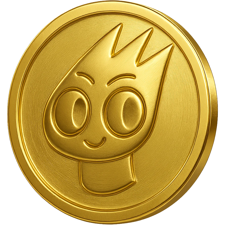 Create a gold flat token featuring the mascot head from the provided image. The head should be gold, identical in style and detail to the reference, centered, with no shadows, a subtle rim, and on a transparent background. emoji