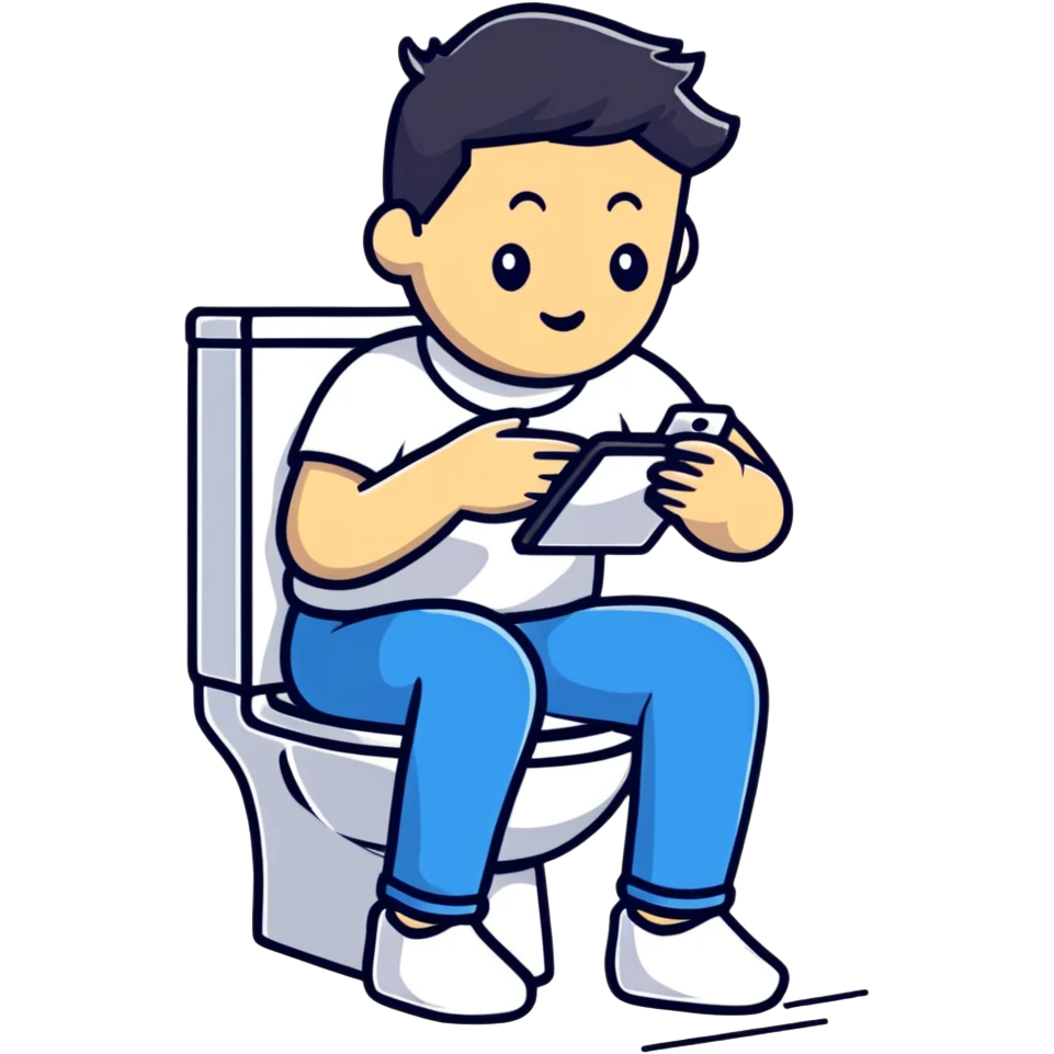 person sitting on toilet looking at smartphone emoji
