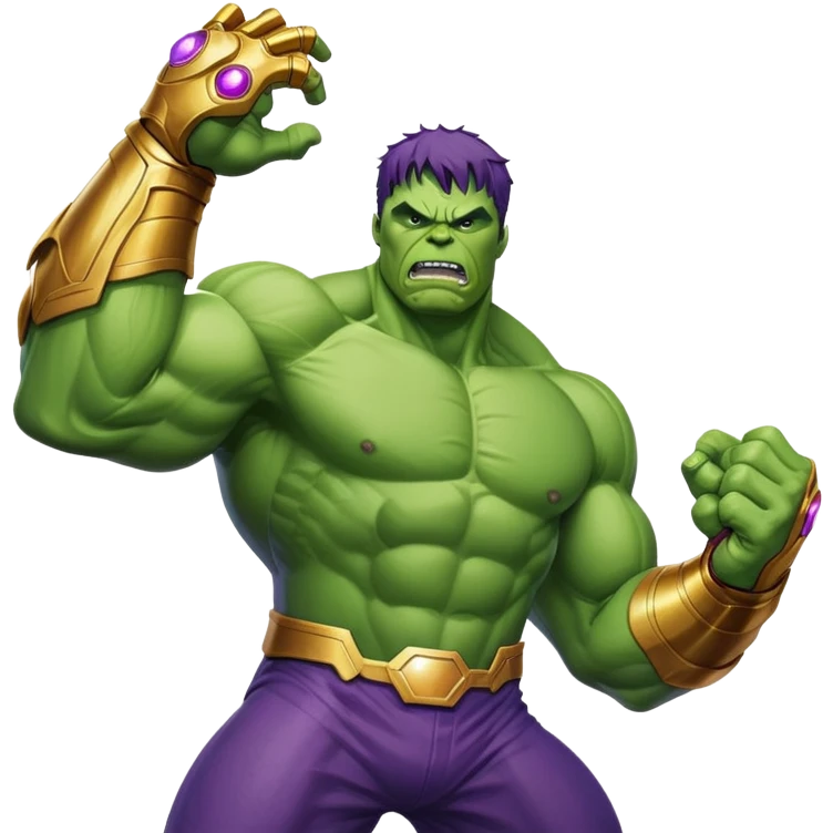 Hulk fighting Thanos, green superhero versus purple villain with infinity gauntlet emoji
