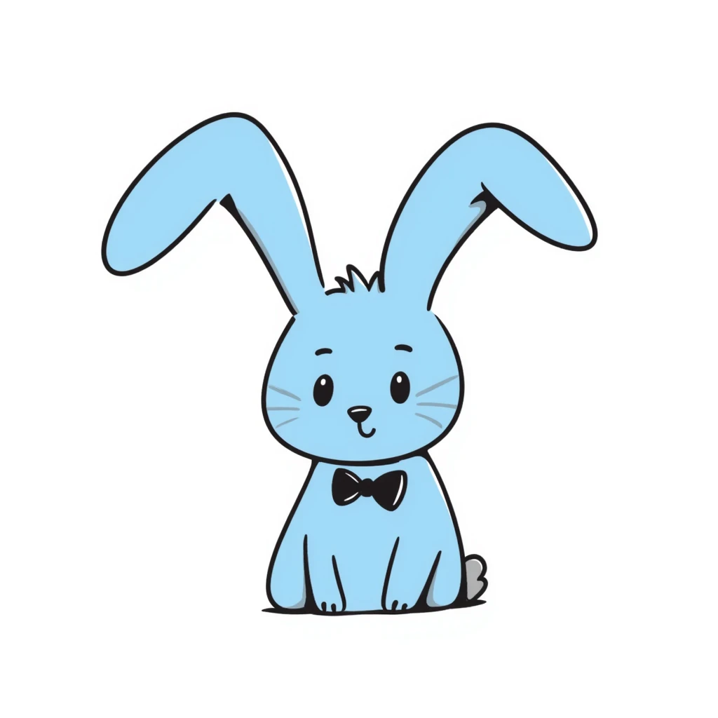 cute blue rabbit, hand-drawn blue bunny emoji