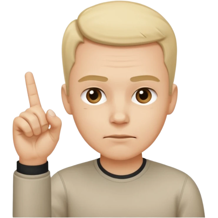 iOS-style 3D emoji: a person with slightly furrowed eyebrows, serious expression, head tilted forward, index finger raised and wagging, with motion lines around the finger to show movement emoji