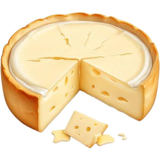 cinematic-realistic-brie-cheese-emoji,-featuring-a-creamy gooey center,-soft-ripened-cheese-with-a-delicate-rind-rendered-with-lifelike-detail-and-inviting,-natural-lighting. emoji