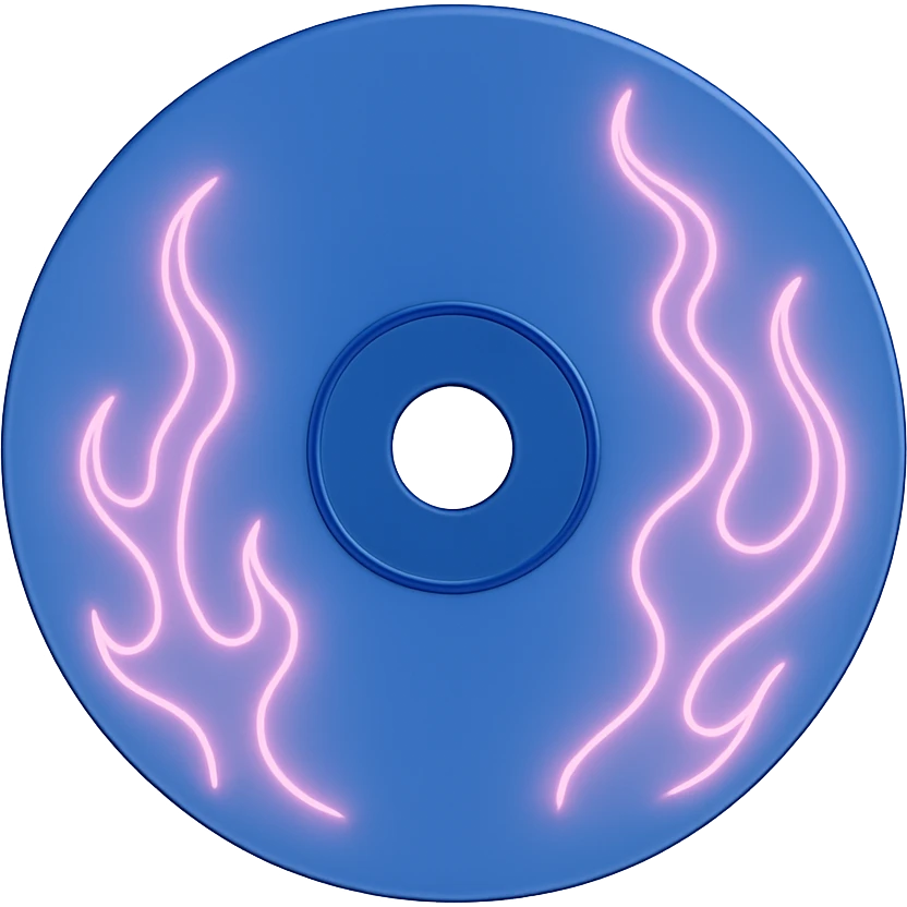 A minimalist CD disc with subtle pink flames, glowing effect, variation 2, color: blue emoji