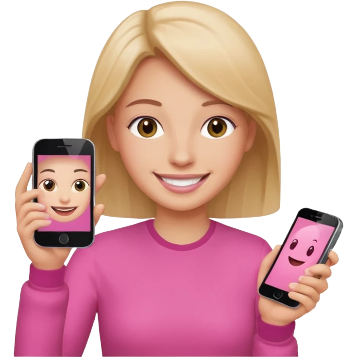 pink video call between one person holding the phone with a person on the phone screen emoji