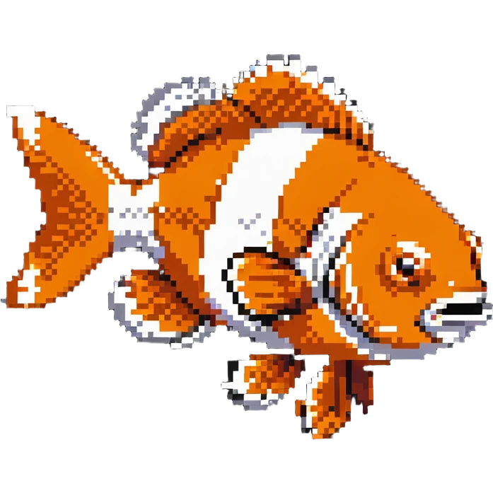 A pixelated clown fish with orange and white pattern emoji