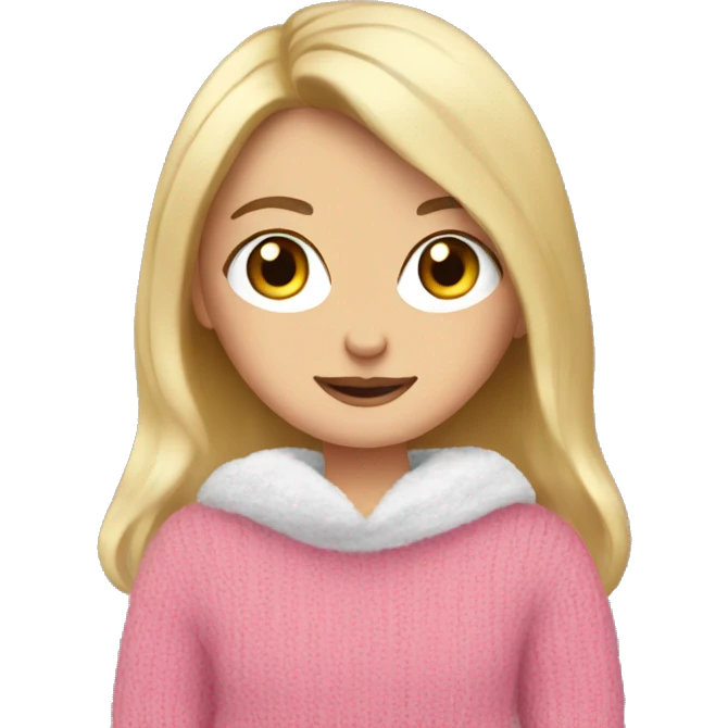 Pretty white girl with pink sweater reading cozy emoji