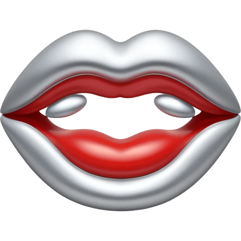 A seductive pair of slightly parted lips emoji made of liquid silver chrome, smooth glossy metallic surface, soft sensual curves, subtle reflections, luxury sexy aesthetic, minimal iOS emoji style, centered composition, clean white background, soft studio lighting, no text emoji