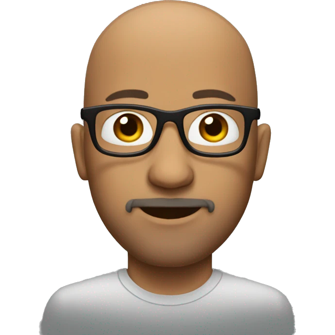 Bald man wearing glasses and goatee brown eyes emoji