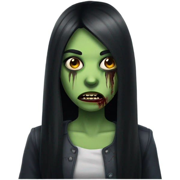 girl zombie with black long hair with teeth and serious face  emoji