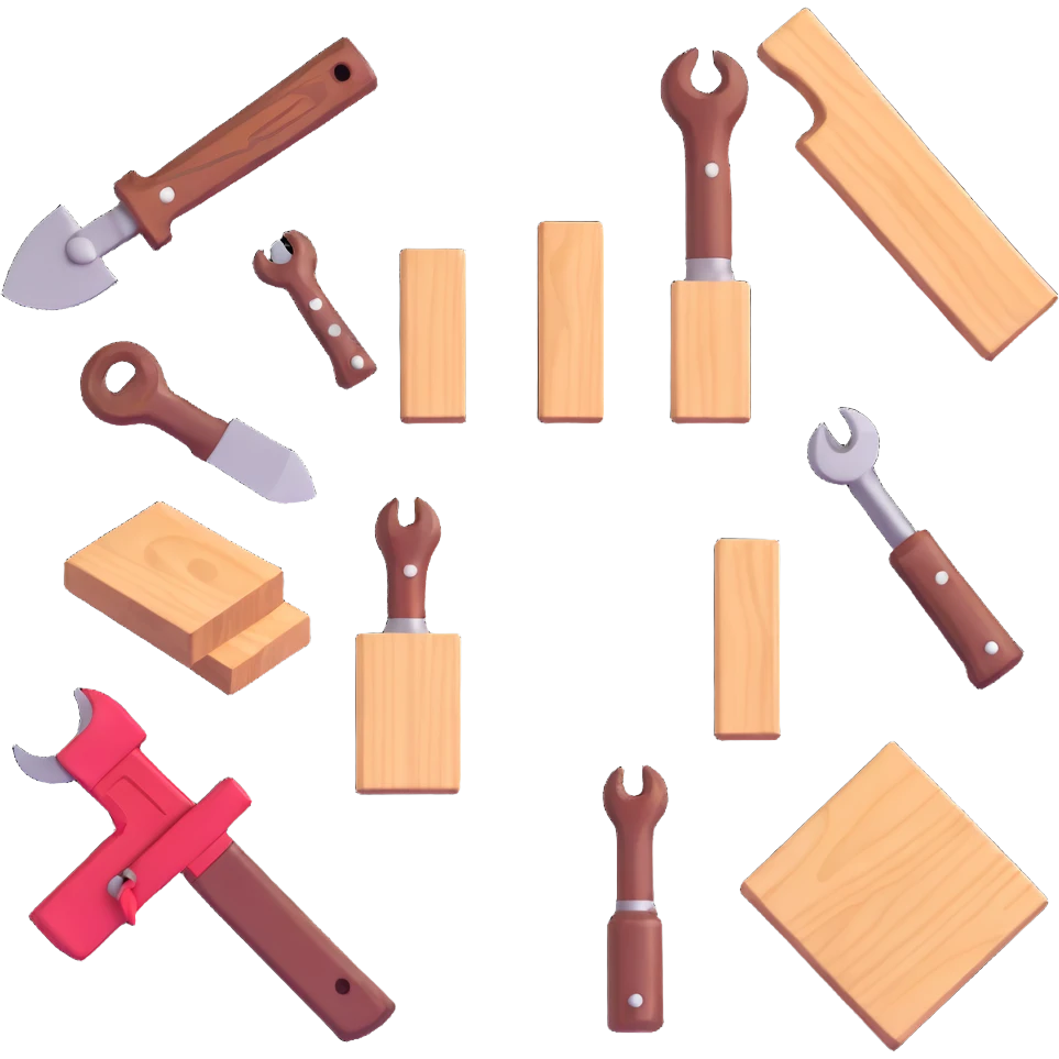 woodworking tools and wood planks emoji