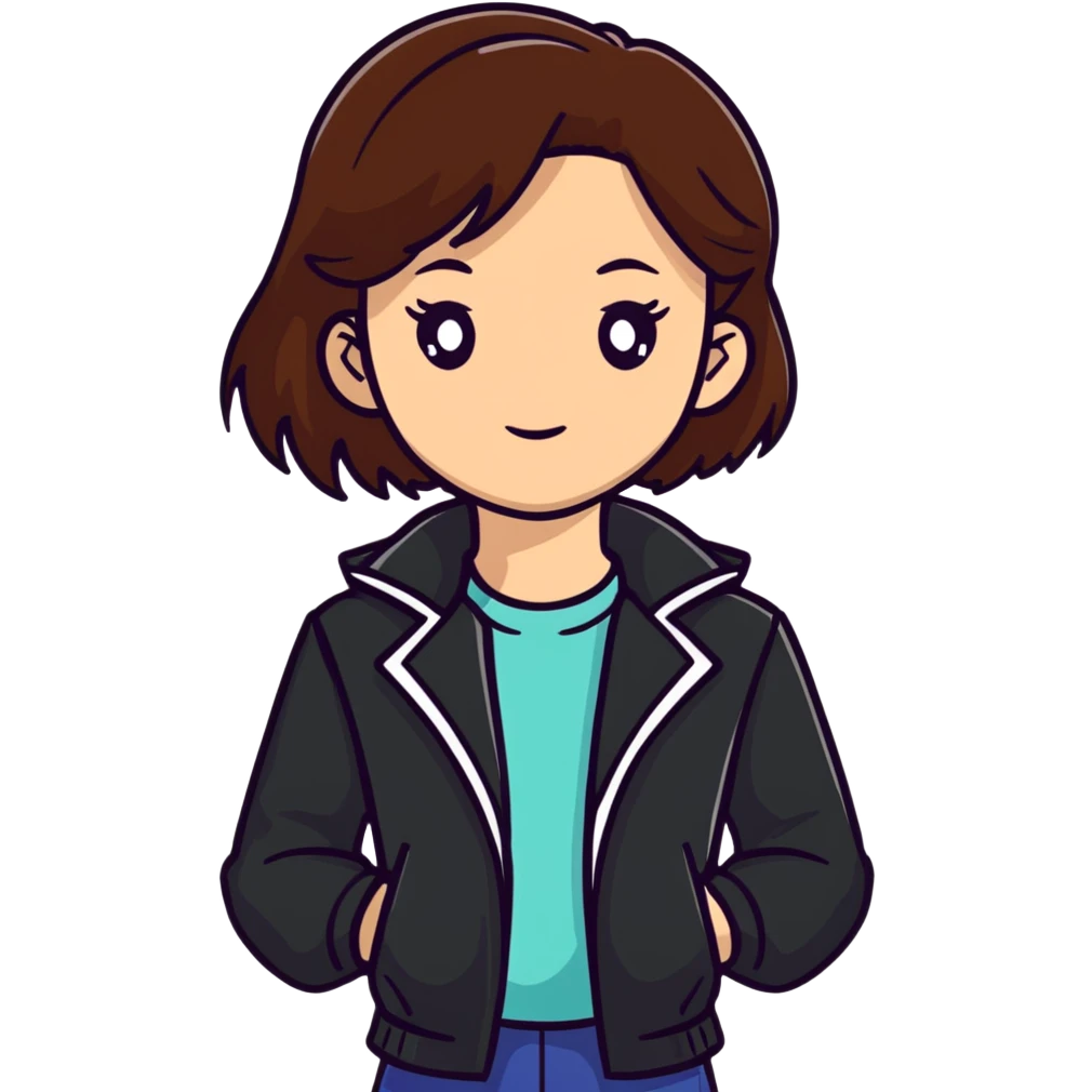 Light-skinned girl with brown hair wearing black jacket emoji