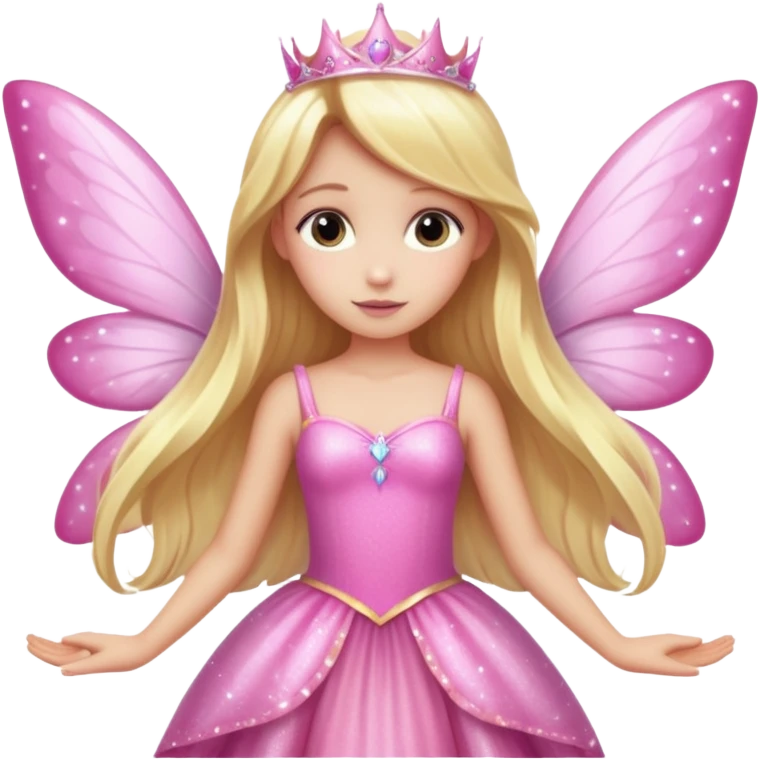 Long blonde hair pink sparkle princess dress large fairy wings emoji