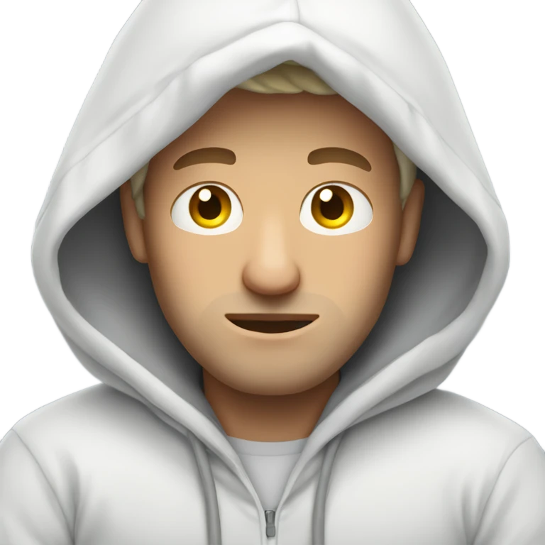 White Man in bed wearing hoodie who is very tired emoji
