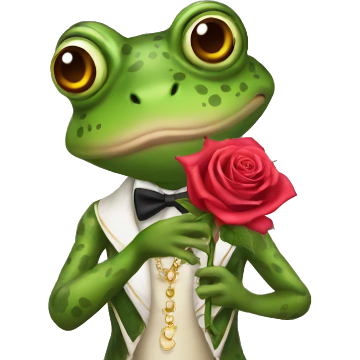 Fancy frog holding rose emoji
