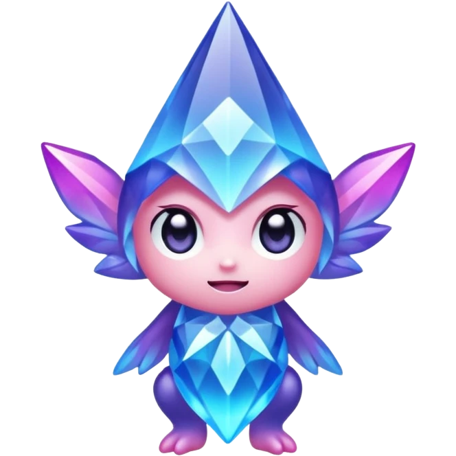 kawaii chibi style crystal sprite creature that is purple, blue, and pink  emoji
