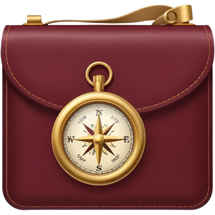 burgundy travel item and  a gold compass in the lower right corner of the emoji in front of travel item emoji