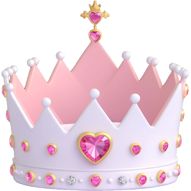 white and pastel pink crown with heart gem emoji