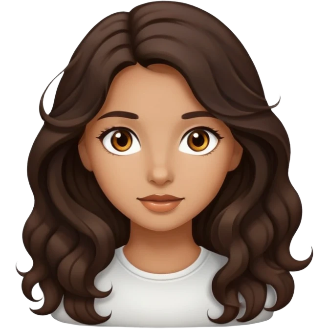 Beautiful girl, dark brown hair, wavy hair, long hair, tan skin, light brown eyes  emoji