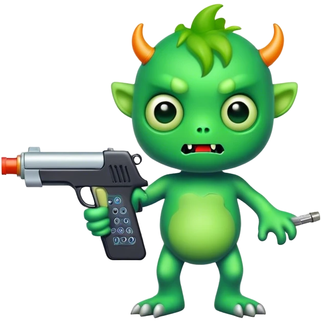 Little monster holding Price tagging gun  emoji
