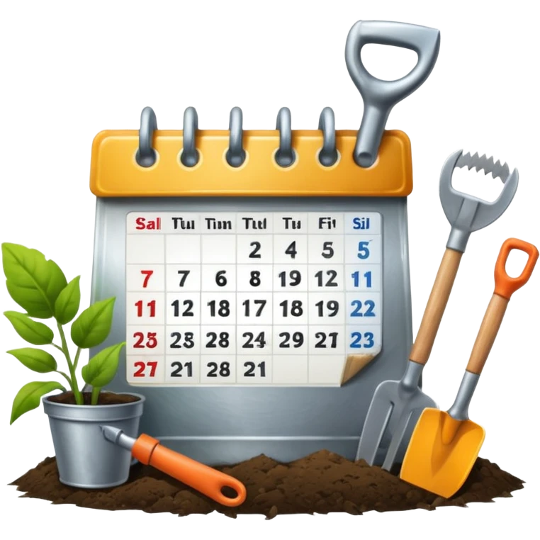 calendar icon with garden tools near. Transparent background emoji
