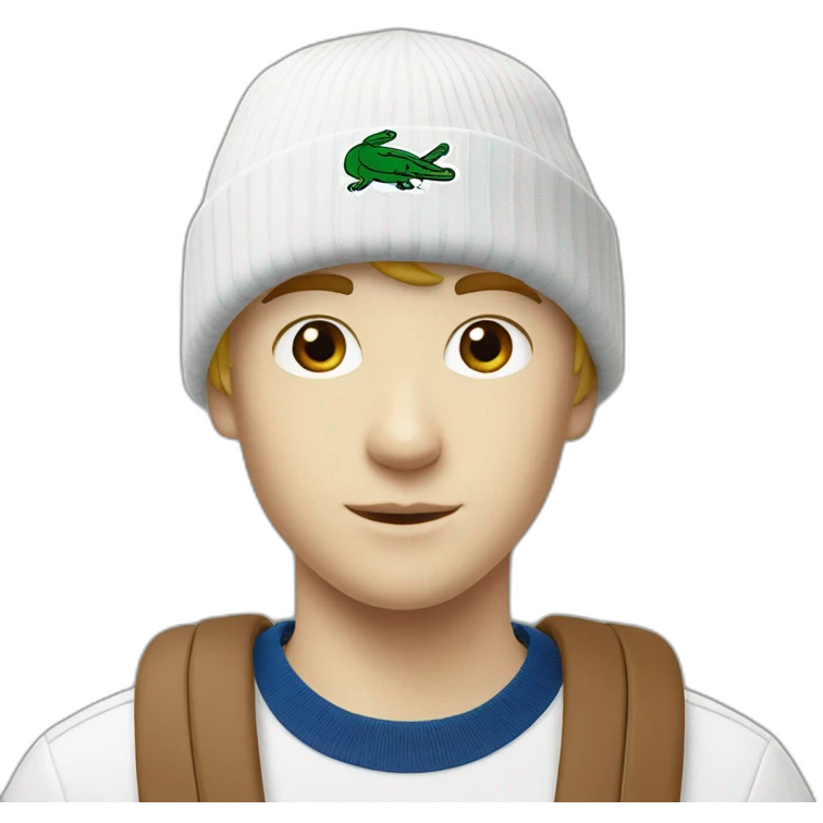 white boy using lacoste beanie with lacoste emoji