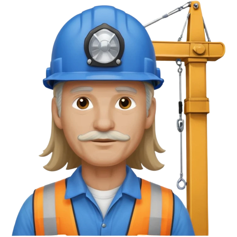 blue helmet old, long hair construction worker with earrings man emoji