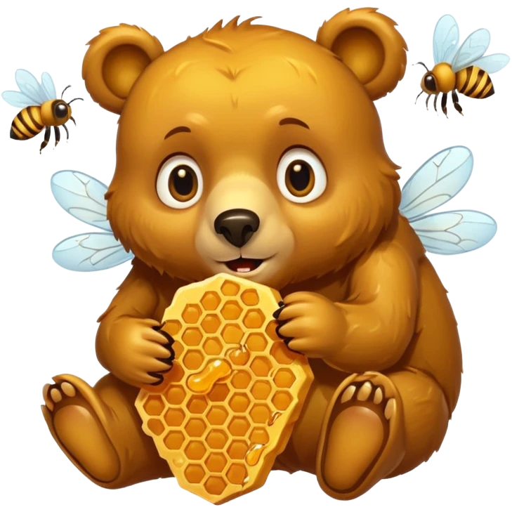 bear eating honeycomb with bees flying around emoji