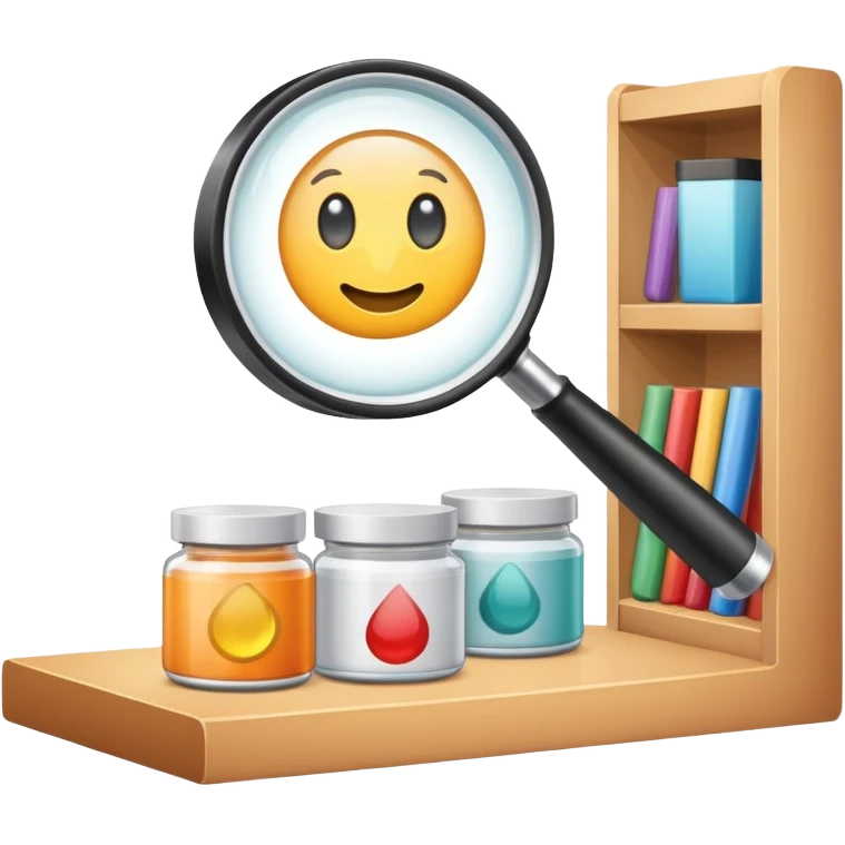 magnifying glass over product shelf searching for last item emoji