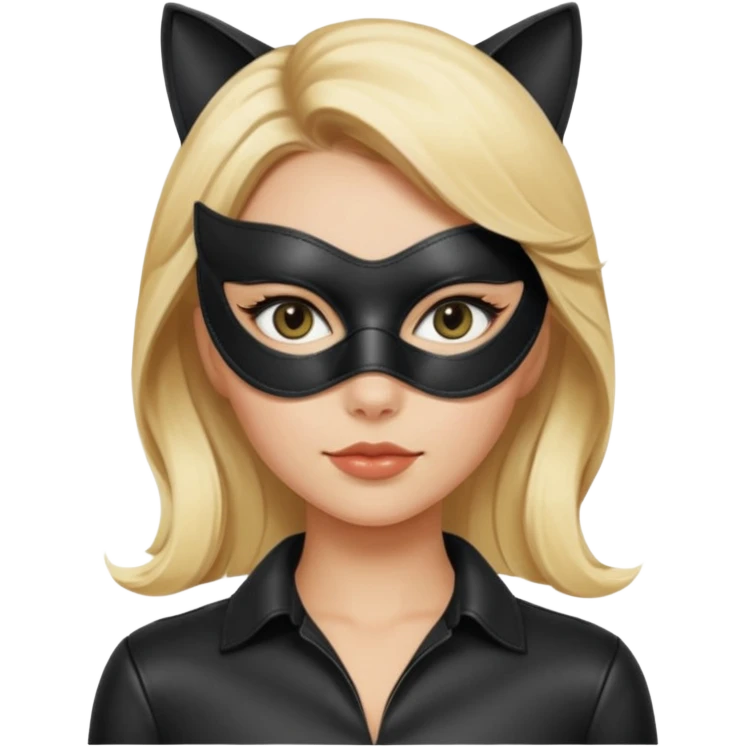 blonde woman with leather cat eye mask and leather blouseü emoji