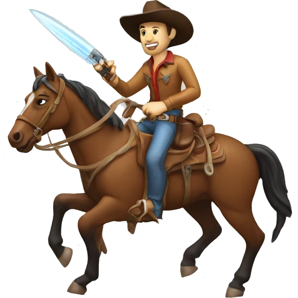 cowboy man riding a horse holding a custom laser pocket knife emoji